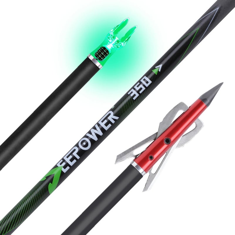 DEEPOWER Store 6 Pack 31-inch Carbon Arrows with Mechanical Broadheads and Lighted Nocks for Compound Bow and Recurve Bow - Image 2